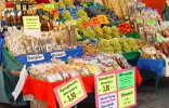 Market stand at one of the weekly markets in Merano.